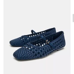 Zara Navy Woven Mary Jane Flats